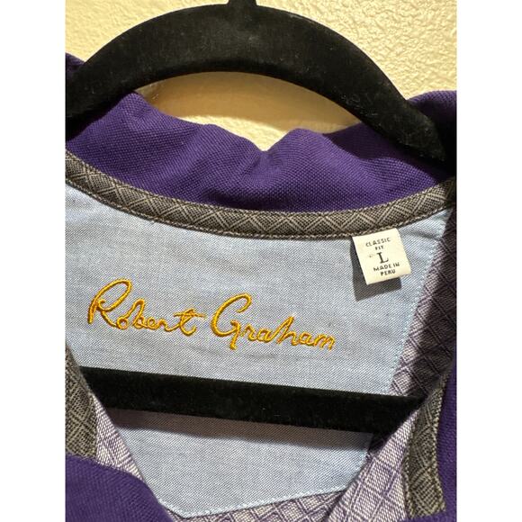 Robert Graham Mens Large Classic Fit Polo Long Sleeve Shirt Purple Geometric - Picture 2 of 4
